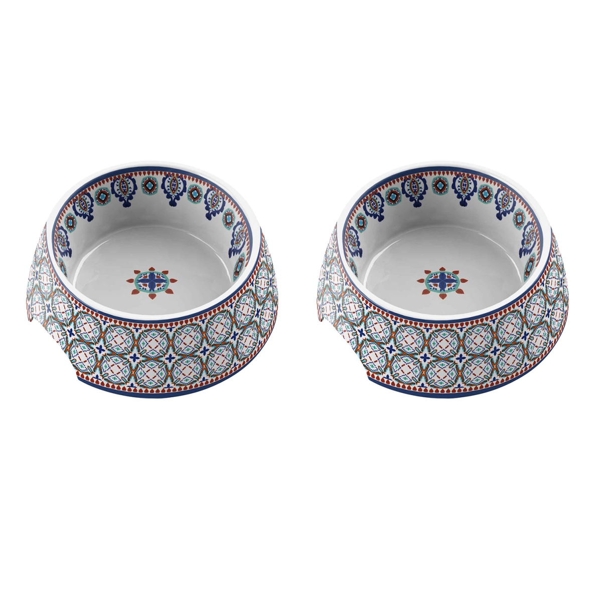 PVA3071PBMM 7.1 x 2.8 in. Moroccan Pet Bowl - MultiColor - Medium - 2.5 Cups Melamine - Set of 2