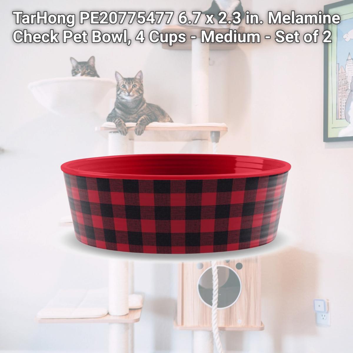 Picture of TarHong PE20775477 6.7 x 2.3 in. Melamine Check Pet Bowl, 4 Cups - Medium - Set of 2