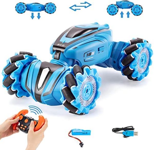 NC22370 IDS Home Remote Control Stunt Cars with High Speed 360 deg Flips RC Drift Car with LED Music, Blue