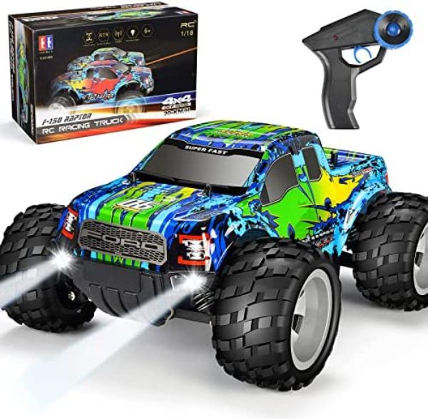 NC22377 DOUBLE E 20 KMPH 4WD Remote Control Car with Rechargeable Battery Headlights High Speed Off Road Monster Trucks for Ford Raptor F150 - Green -  netjett