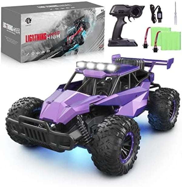NC22391 LARVEY 2WD 1-16 Scale Purple Remote Control Car with LED Headlights & Chassis Lights for Girls Boys & Adults