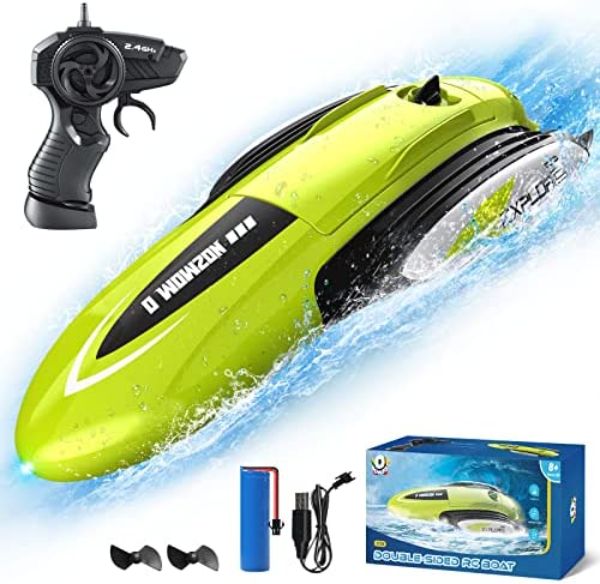 NC21647 2.4 GHZ WOWZON Double Sided Driving Design Remote Control Boat for Summer Pools & Lakes with LED Light
