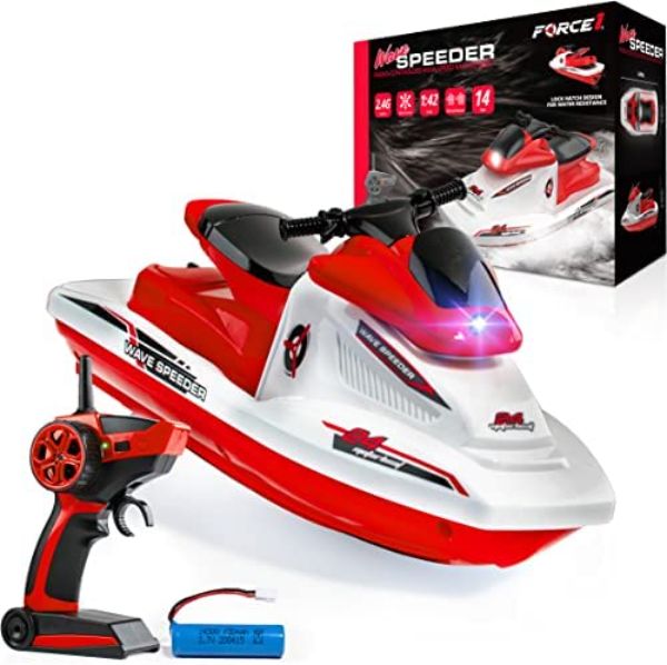 NC21656 2.4GHz Force1 Wave Speeder Remote Control Boat for Pool Water or Lake Play - Red