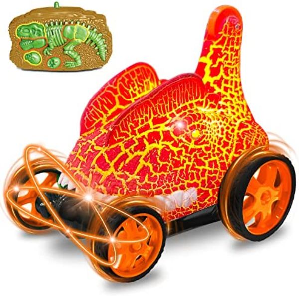 NC22287 Remote Control Dinosaur Car Toys with Radio Control Dinosaur & 360 deg Stunt Flips LED Lights