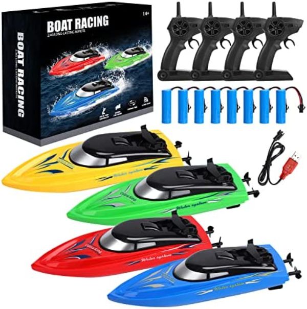 NC21735 10 KMPH 2.4G Geefia Radio Control Boat with High-Speed Remote Control for Kids & Adults - Multicolor - Pack of 4