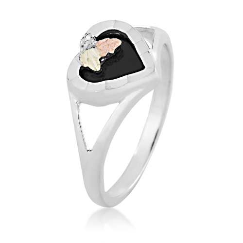 Picture of Landstoms MRLLR2841 080 Black Hills Gold Silver Onyx Heart Ring - Size 8