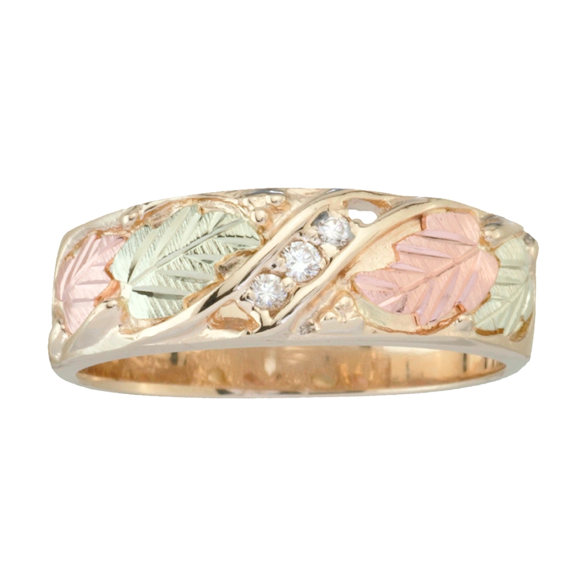 Picture of Black Hills Gold by TRJ G C1812D3 070 Black Hills Gold Ladies Wedding 10Kt Band with 3 Diagonal Diamonds - Size 7