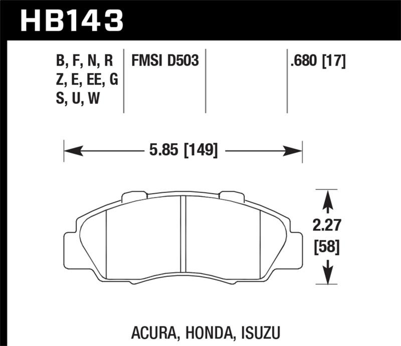 Hawk Performance  Street Front Brake Pads for 1997-2001 Honda Prelude HP Plus