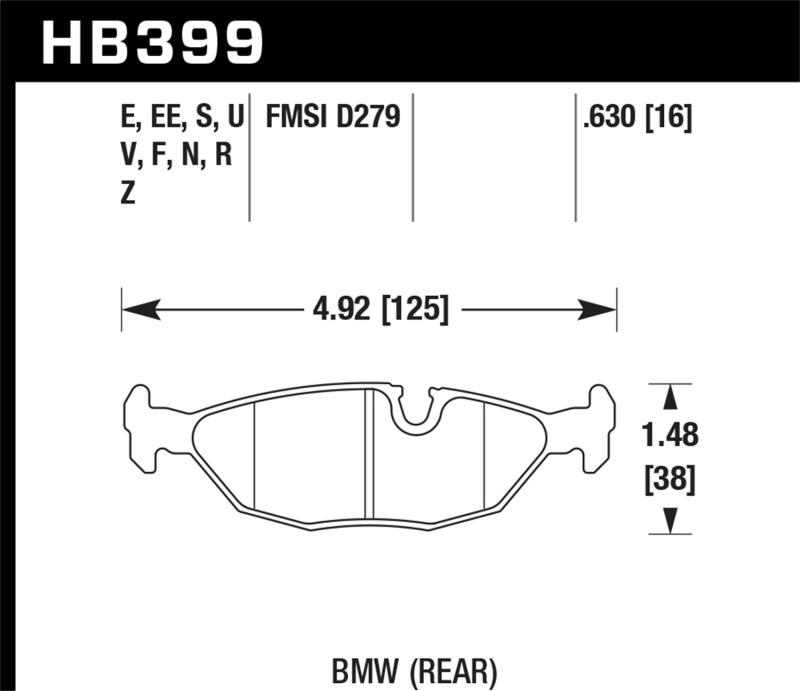 Hawk Performance HB399E.630 325 Blue 9012 Rear Race Pads for 1984-4 1991 BMW