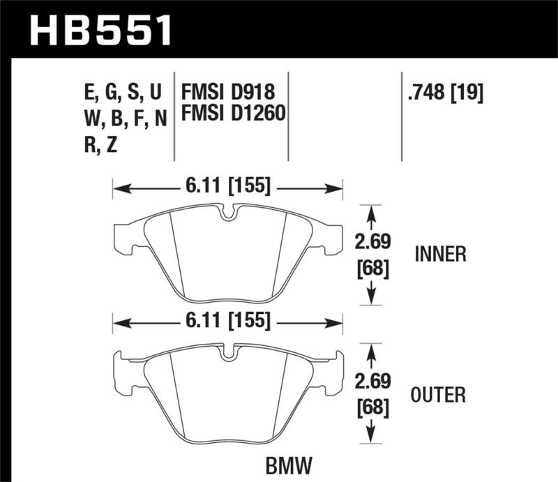 Hawk Performance  Street Front Brake Pads for 2007-2009 BMW 335d 335i 335xi & 2008-2009 328i M3 HP Plus