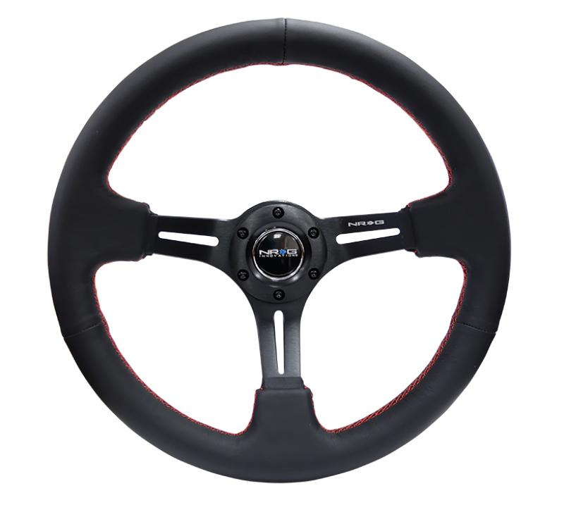 Reinforced Steering Wheel Black Leather & Red Stitch & Black 3-Spoke with Slits