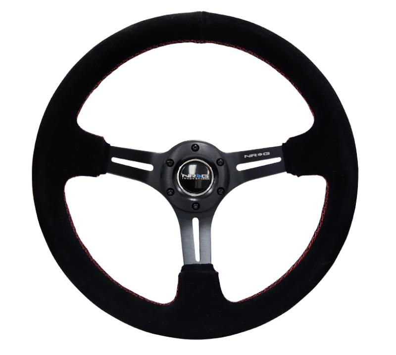 Reinforced Steering Wheel Black Suede with Red Stitching & 5 mm Spokes with Slits