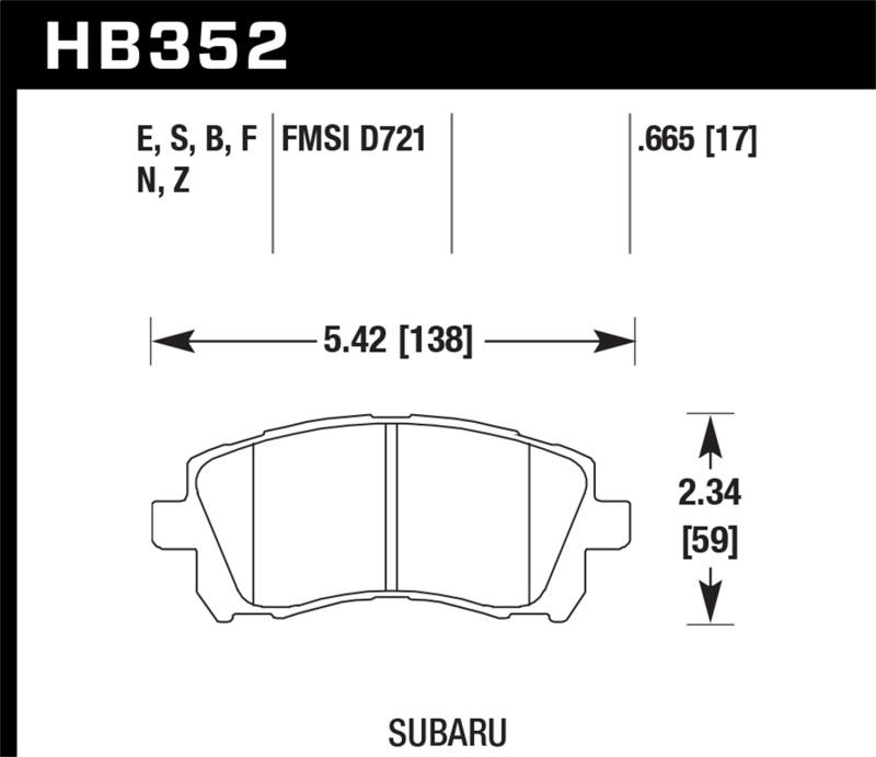 Hawk Performance HB352F.665 HPS Street Front Brake Pad for 2002-2003 WRX 1998-2001 Impreza & 1997-2002 Legacy 2.5L 1998-2002 Forester 2.5L D721