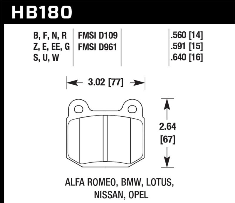 Hawk Performance HB180E.560 Track Blue 9012 Race Rear Pads for 2003-2006 Evo 2004-2009 STi & 2003-2007 350z
