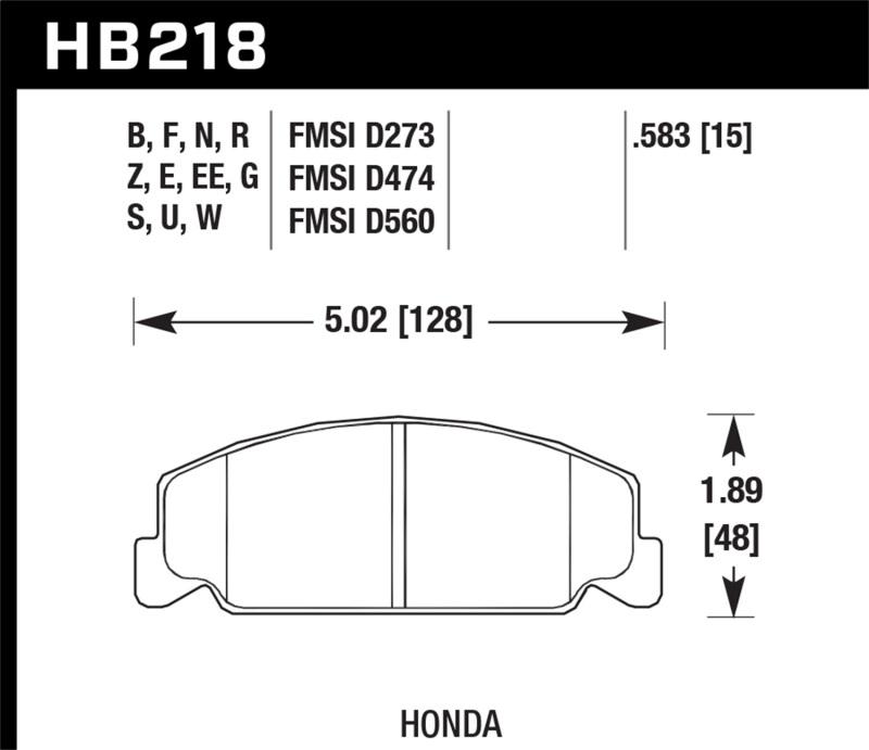 Street Front Brake Pads for 1988-1989 Civic SI, 1992-2000 Civic CX & 1988-2000 DX 1998-2000 GX HPS