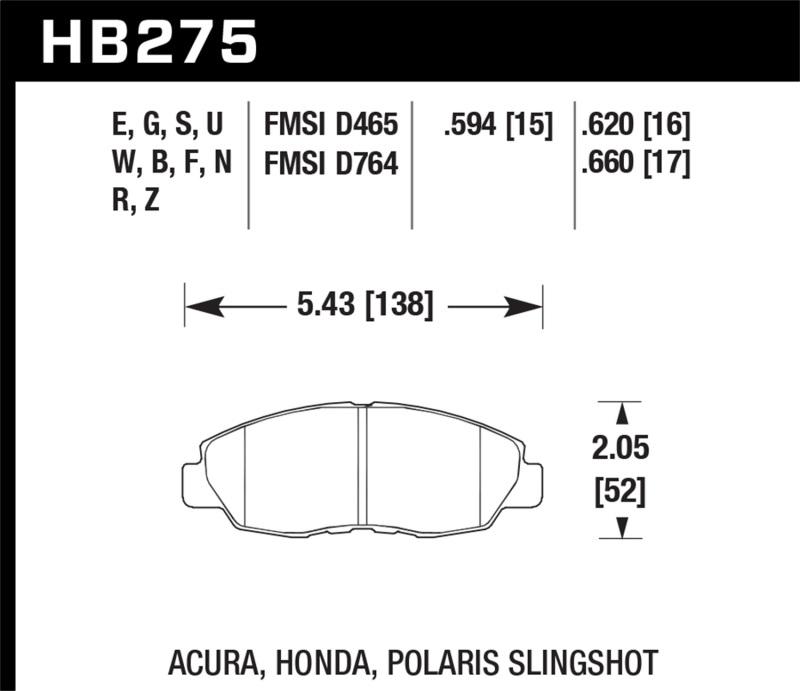 Hawk Performance HB275S.594 Front Brake Pads for 1998-2002 Honda Accord, 2006-2011 Civic & Polaris Slingshot HT-10 Race