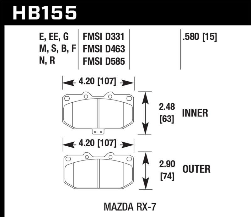 Hawk Performance HB155F.580 Street Front Brake Pads for 1993-1995 Mazda RX-7 HPS