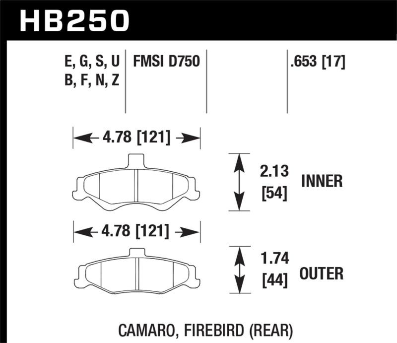 Hawk Performance HB250B.653 Rear Brake Pads for 1998-2002 Chevrolet Camaro SS 5.7 HPS 5.0