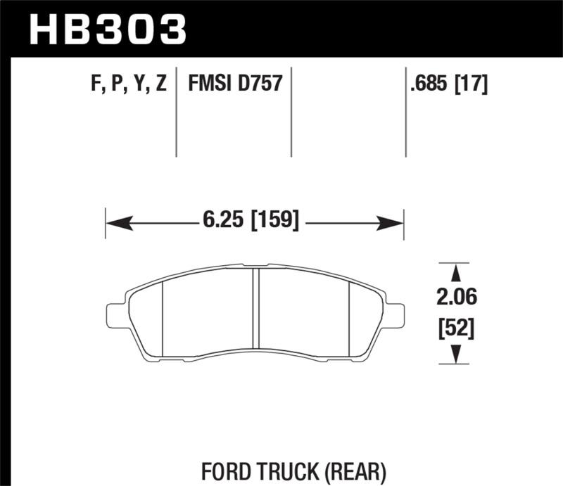 Hawk Performance HB303Y.685 Street Brake Pads for 1999-2005 Cadillac Excursion, 1999-2004 Ford F-250 F-350 Super Duty Pickup Rear LTS