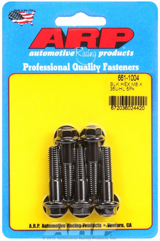 M8 x 1.25 x 35 Black Oxide Hex Bolts - Pack of 5