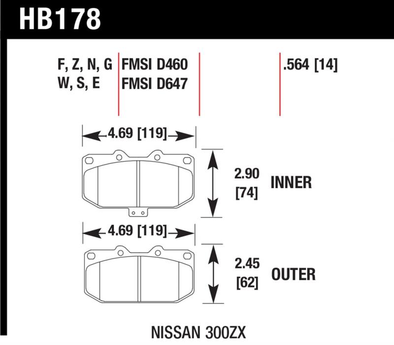 Hawk Performance HB178Z.564 GT-R Performance Ceramic Front Pads for 2006-2007 WRX, 1989-1996 Nissan 300ZX & 1989-1993 Skyline