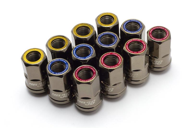 Open End Lug Nuts 12x1.50 Titanium Chrome & Blue Ring for 1987-1989 Alfa Romeo Milano
