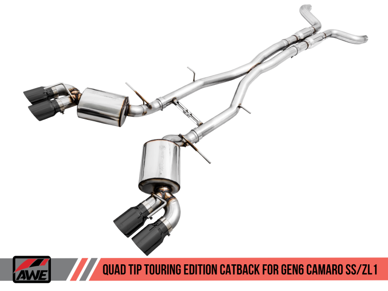 Cat-Back Exhaust with Quad Diamond Black Tips for 2016-2019 Touring Edition Chevy Camaro SS Non-Res