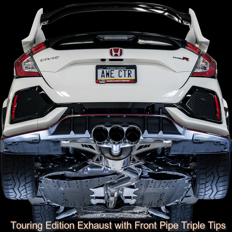 Exhaust with Front Pipe & Triple Chrome Silver Tips for 2017 Plus Honda Civic Type R Track Edition