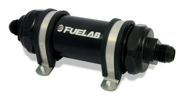 828 -8AN In & Outlet 10 Micron Fabric Long In-Line Fuel Filter, Black