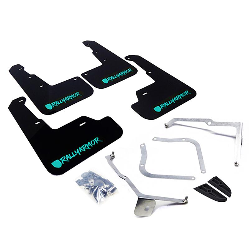 MF32-UR-BLK-TL-X Mud Flap with Teal Logo & Altered Font Assembly for 2015 Plus Subaru WRX & STi Sedan UR, Black