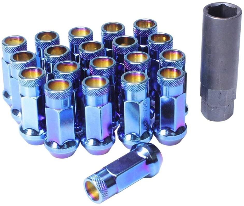 32906UN 12x1.50x48 mm Open End Lug Nuts with Burning System for Muteki SR48 Series, Neon Blue