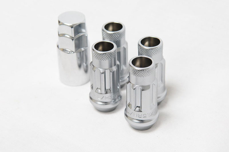 12x1.50x48 mm Muteki SR48 Open End Locking Lug Nut, Satin & Silver - Set of 4
