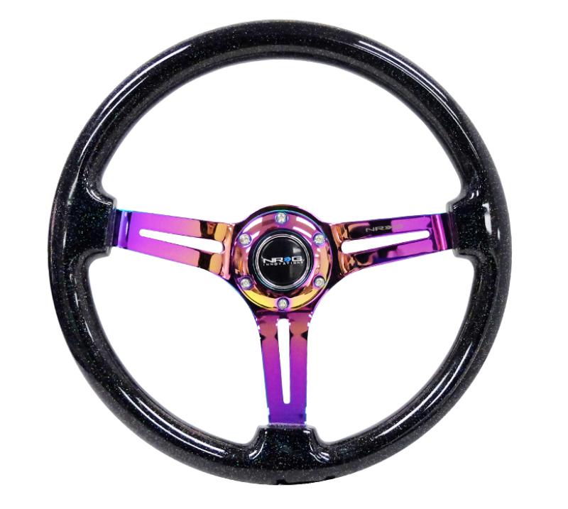 Picture of NRG RST-018BSB-MC 350 mm 3 in. Reinforced Steering Wheel Flake with Neochrome Center Mark&#44; Black