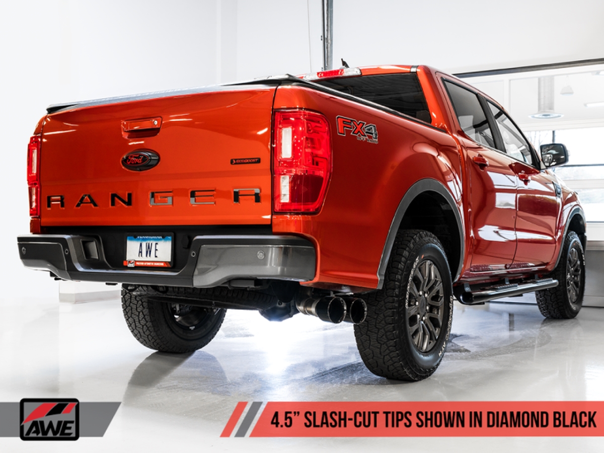 AWE Tuning Performance Exhaust Systems, AWE Tuning 2019+ Ford Ranger 0FG Performance Exhaust System w/Diamond Black Tips & Rock Guard -  3015-23064