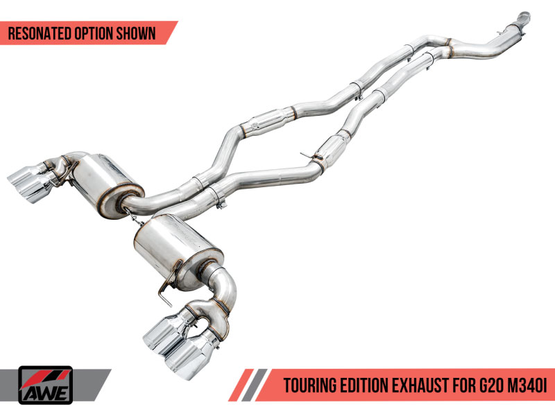 Touring Edition Downpipe-Back Stainless Exhaust System with Quad Diamond Black Tips for 2019 BMW M340i