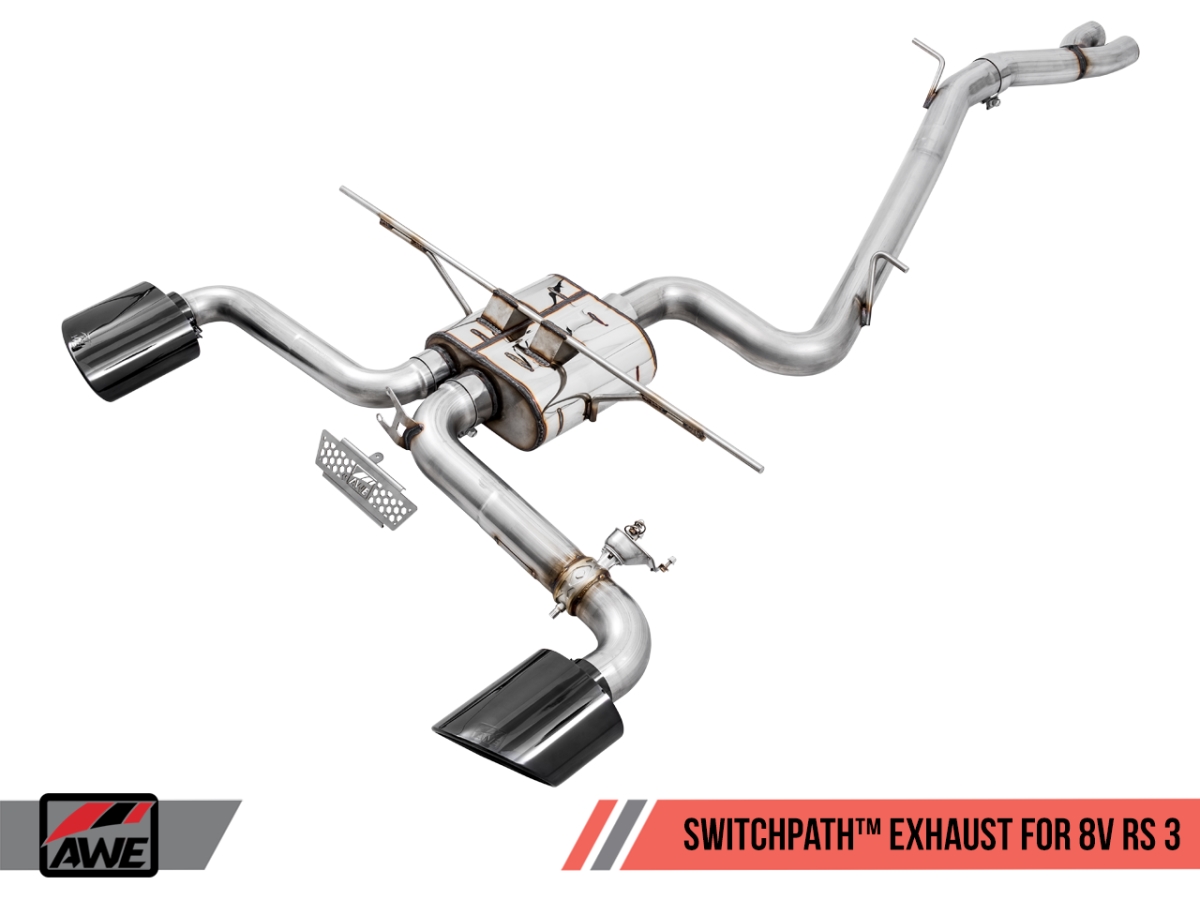 SwitchPath Exhaust with Diamond RS-Style Tips for 2017-2019 Audi RS3 8V, Black