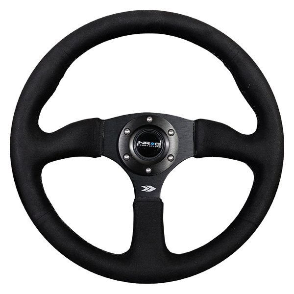 RST-023MB-SA 350 mm 3-Spoke Black Alcantara Reinforced Steering Wheel with Comfort Grip & Black Spokes
