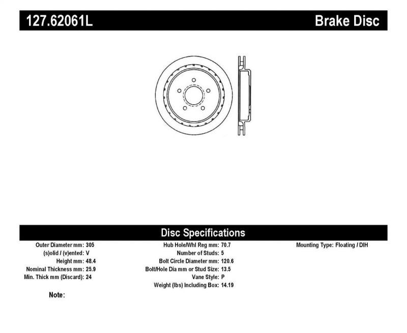 127.62061L Slotted & Drilled Rear Left Rotor for 1997-2010 Chevy Corvette