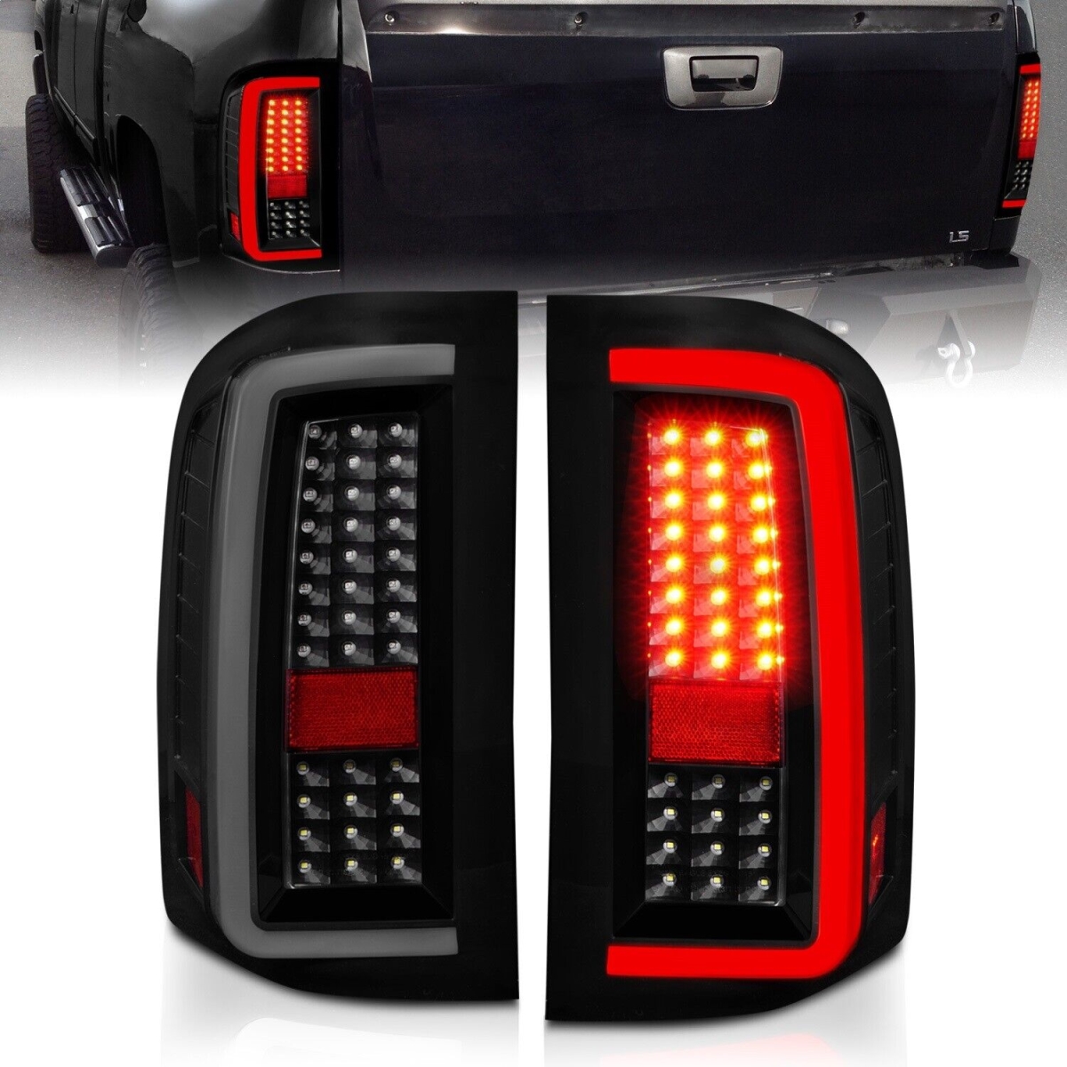 LED Tail Lights with Light Bar Black Housing Smoke for 2007-2013 Chevrolet Silverado1500