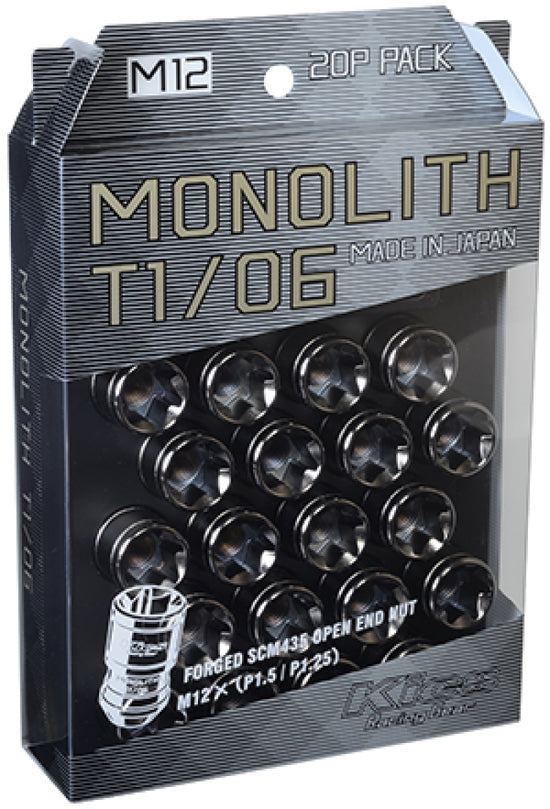 WMN01GK 12 x 1.5 in. Glorious Black T1 & 06 Monolith Lug Nuts - 20 Piece