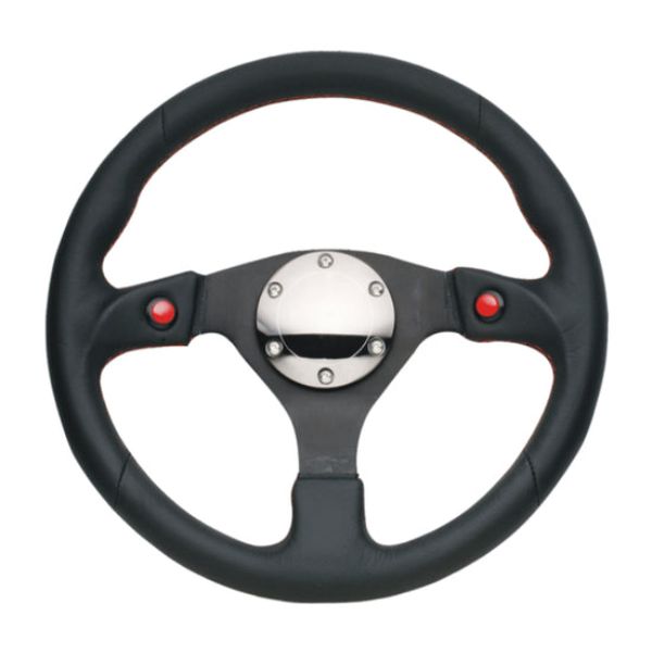 320 mm Reinforced Steering Wheel, Black Leather with Dual Buttons