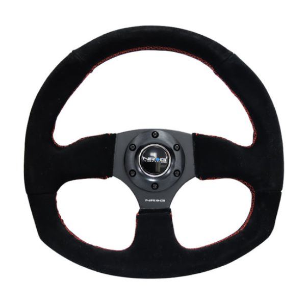 RST-009S-RS 320 mm Horizontal & 330 mm Vertical Reinforced Steering Wheel, Suede with Red Stitch