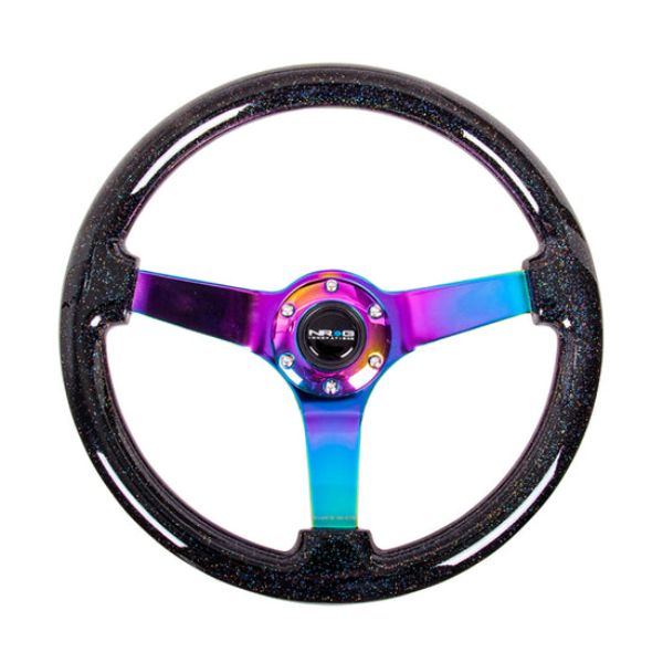 RST-036BSB-MC 350 mm & 3 in. Deep Reinforced Steering Wheel, Classic Black Sparkle with 4 mm Neochrome 3-Spoke Center