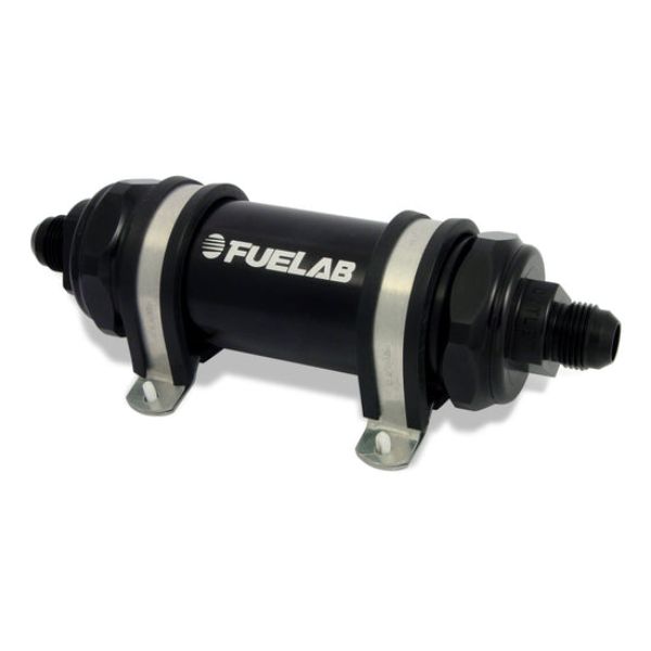 828 In-Line Long -8AN In & Out 40 Micron Stainless Fuel Filter, Black