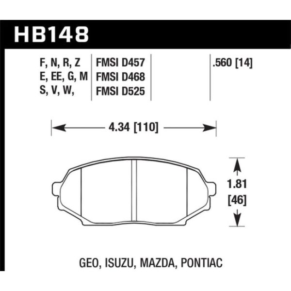 Hawk Performance HB148B.560 Front Brake Pads for 1990-1993 Mazda Miata Base 1.6L HPS 5.0