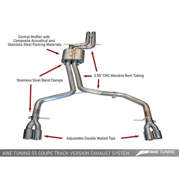 Polished Silver Tips Track Edition Exhaust System for 2008 Audi B8 S5 4.2L