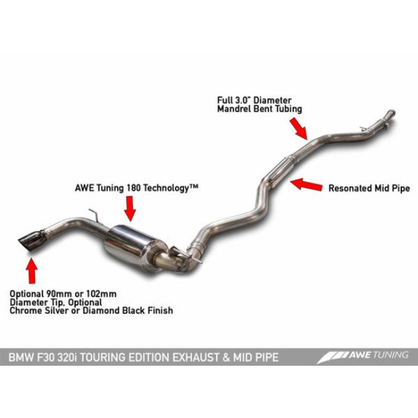 Diamond Black Tips Touring Edition Exhaust with Perfomance Mid Pipe for 2013-2018 BMW 320i