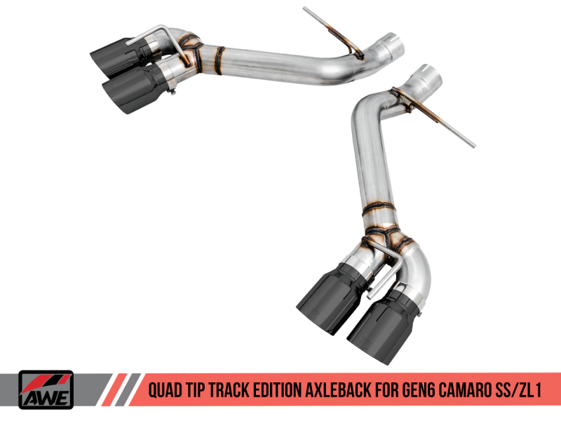 Track Edition Quad Diamond Black Tips Stainless Steel Axle-back Exhaust for 2016-2019 Chevrolet Camaro