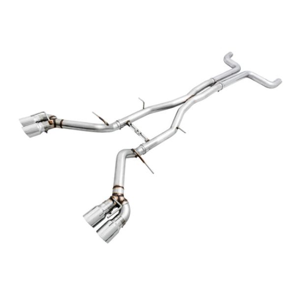 3020-42066 Stainless Steel Non-Resonated Cat-Back Exhaust with Track Edition Quad Chrome & Silver Tips for 2016-2019 Chevy Camaro