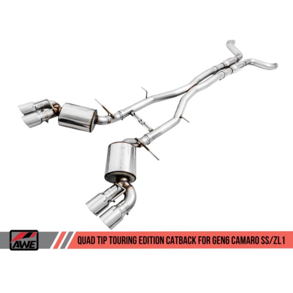 Stainless Steel Non-Resonated Cat-Back Exhaust with Touring Edition Quad Chrome & Silver Tips for 2016-2019 Chevy Camaro
